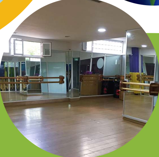 Gymnastics area with equipment